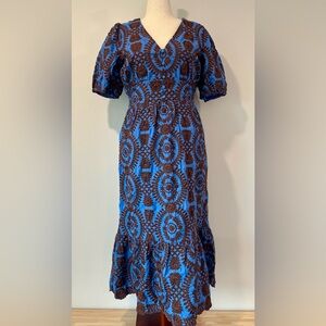 Adelyn Rae Vibrant Blue and Rich Brown Midi Dress